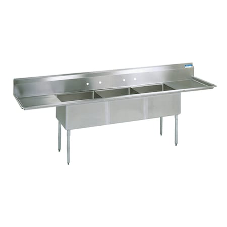 Bk Resources Three Compartment Sink 24 in x 24 in, 3, 4, Free Standing, Stainless Steel BKS-3-24-14-24T